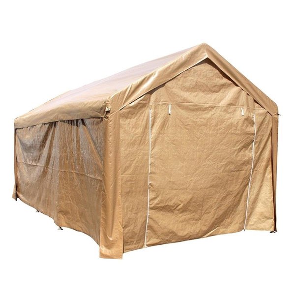 Tepee Supplies 10 x 20 ft. Heavy Duty Outdoor Gazebo Carport Canopy Tent with Sidewalls, Beige TE2519222